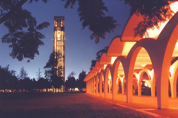 bell tower and rivera library at night (c) UCR / CNAS