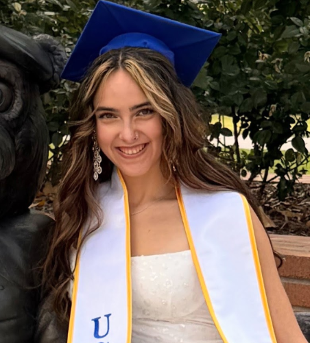 Photo of person wearing graduation cap