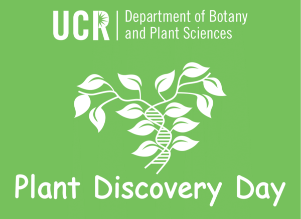 Logo for UC Riverside’s Botany and Plant Science Plant Discovery Day. The logo has a stem of a plant that is represented by a DNA helix